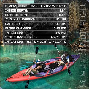เรือคายัคเป่าลม Opwell ขนาด 3.1-4 เมตร สำหรับสองคน พร้อมที่นั่งพายและปั๊มลม สำหรับทะเลสาบและแม่น้ำ - Product Image 4