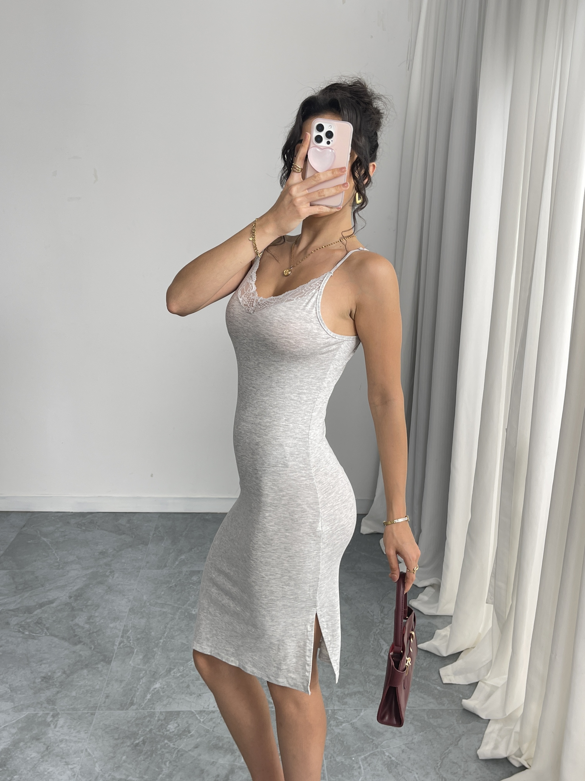 Backless Adjustable-Strap Shapewear Dress (F338): back view showing seat coverage and shaping construction
