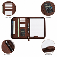 Portafolio de Cuero A4 con Cierre y Asa, con Calculadora, Bolsa para Documentos de PU Encerado Premium, Organizador de Negocios, con Logotipo Personalizado