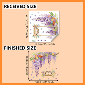 Autocollants muraux <span class=keywords><strong>3D</strong></span> en PVC imperméable écologiques à fleurs violettes, <span class=keywords><strong>design</strong></span> traditionnel pour la décoration de la maison, salon - Product Image 3