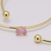 Bracelet jonc ouvert minimaliste avec extrémités à billes, zircon multicolore, bracelet délicat empilable en acier inoxydable, bijoux de tous les jours