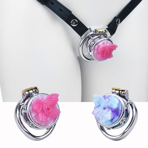 FRRK Cage de chasteté pour homme avec clitoris en forme de papillon en silicone pour couple Cage à bite en métal avec anneaux de pénis - Product Image 1