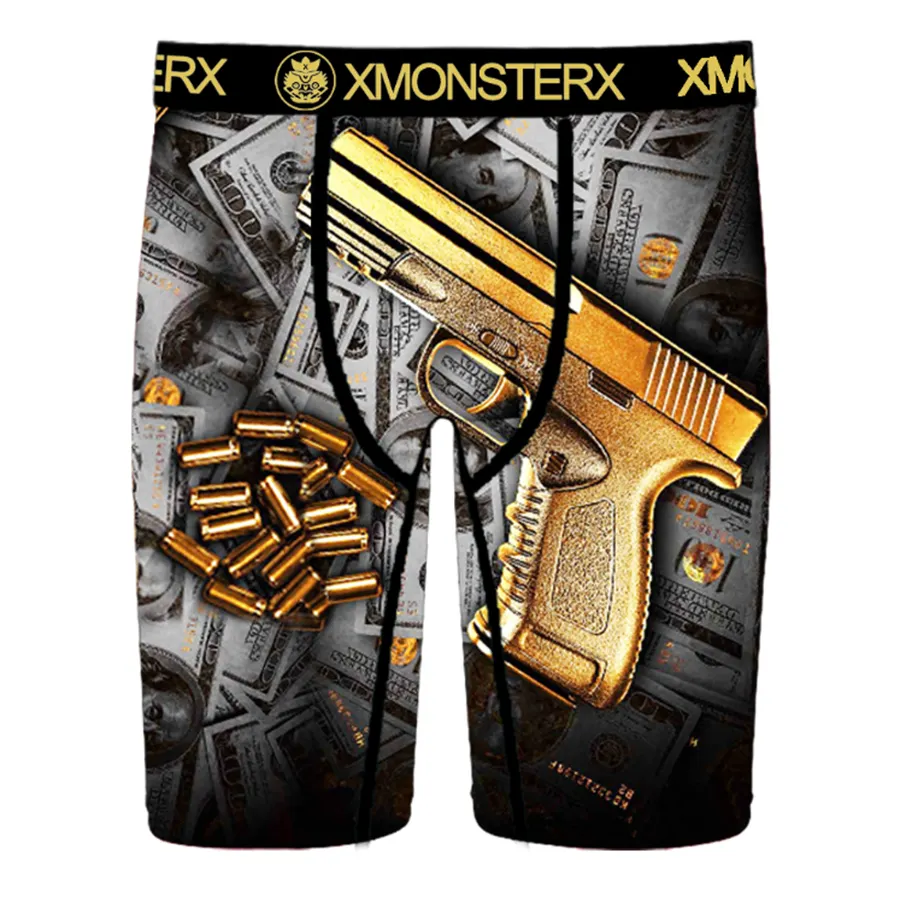 Wholesale Customized Designed Handgun Printed Breathable Quick Dry Men's Underwear Boxer Briefs