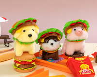 Porte-clés en peluche chien hamburger en gros, breloque de sac, cadeau et accessoire de sac à dos en coton PP