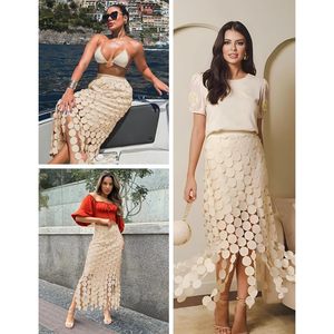 FOXA Jupe longue asymétrique en dentelle à taille haute pour femme, idéale pour les fêtes, les mariages et la plage - Product Image 5