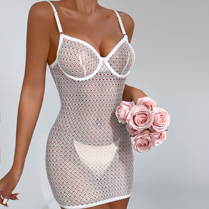 Abito a Rete con Ferretto e Bretelle, Lingerie Sexy Trasparente, Completo Due Pezzi, Body Sexy da Donna - Vendita all'Ingrosso - Product Image 5