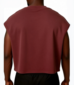 <span class=keywords><strong>Débardeur</strong></span> de sport personnalisé à bords bruts, sans manches, coupe carrée, en coton French Terry pour homme, idéal pour la gym - Product Image 3