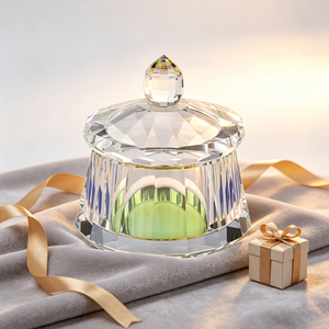 Small Bridge <strong>Crystal</strong> Jewelry Ring Box Tapered Faceted Teardrop <strong>Knob</strong> Green Base K9 Glass Trinket Jar Home Decor Candy Dish Model - Product Image 3