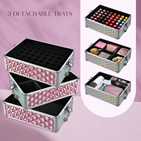 Valise de maquillage extra large à roulettes, valise de voyage 5 en 1, boîte à cosmétiques, chariot de rangement multifonctionnel pour maquillage