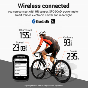 Computadora para Bicicleta COOSPO CS500, Nuevo Modelo Inalámbrico BLE ANT+ GPS, Velocímetro con Navegación de Rutas, Sensor Inteligente - Product Image 6