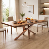 Table de salle à manger de cuisine avec plateau en bois rectangulaire et base à pieds croisés, style moderne pour usage domestique
