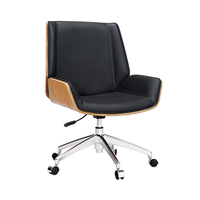 Chaise de bureau exécutive en bois courbé, chaise de bureau à dossier moyen rembourrée en cuir PU, chaise de travail pivotante réglable pour le bureau à domicile