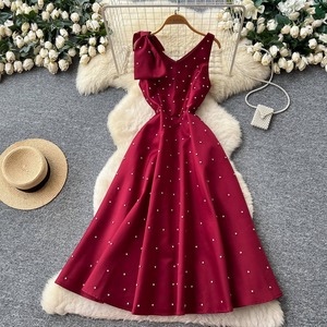 Robe de soirée sans manches taille haute ajustée pour femme avec nœud, coupe trapèze, vente en gros du fabricant - Product Image 2