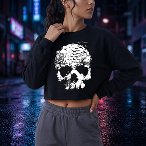 Women's <b>Black</b> <b>Fleece</b> Sweatshirt Ghost Appliques Drop Shoulder Crewneck Oversize Halloween Spooky Season Print Autumn Winter Wear - Product Image 6