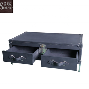 Malle à vapeur en cuir noir <span class=keywords><strong>table</strong></span> basse et <span class=keywords><strong>coffre</strong></span> de bar à vin avec dessus coulissant et tables centrales de canapé de salon - Product Image 3