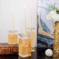 Tempat Lilin Akrilik Mewah Berbentuk Kubus dengan Lapisan Emas Buatan Tangan, Rak Lilin Lucite Elegan untuk Meja Perjamuan, Dekorasi Rumah yang Tahan Lama