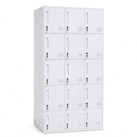 Casier de vestiaire pour personnel, 15 portes, en acier blanc, avec serrure à clé par porte et aérations perforées