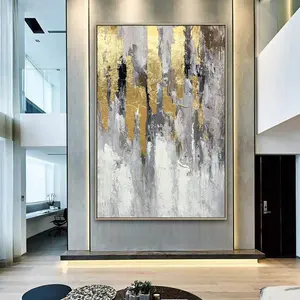 Handgeschilderde Extra Grote Muur Kunst Decor Moderne Kunst Acryl Goud Folie Abstract Olieverfschilderij Op Canvas