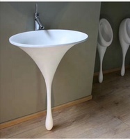 Lavabo de salle de bain autoportant sur pied, évier à surface solide, vasque ovale en pierre en fonte et résine