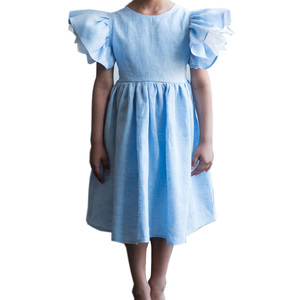 Vestido <span class=keywords><strong>de</strong></span> Lino Color Mostaza para Niña con Manga con Volantes, Vestido Tipo Pinafore <span class=keywords><strong>de</strong></span> Lino para Niñas, Vestidos <span class=keywords><strong>de</strong></span> Lino y Algodón para Niñas Pequeñas - Product Image 4