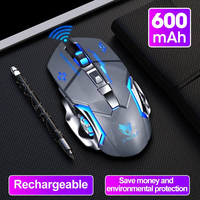 Souris de jeu sans fil 2.4G, rétroéclairage RGB, capteur optique ergonomique rechargeable, 6 boutons, souris silencieuse pour PC portable