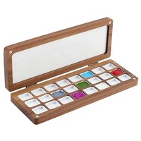 24 grilles plateau de mélange de couleurs en bois vide peinture aquarelle voyage palette aquarelle boîte à palette aquarelle plateau à palette en bois
