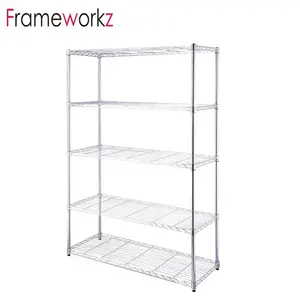 Multipurpose 5 Tiers Commercial Chrome Wire Shelving Manufactures Wire Shelf For Kitchen Living Room