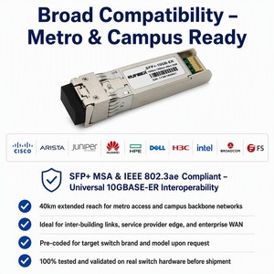 Transceptor SFP+ ER de 10G, Monomodo, 1550nm, 40km, Dúplex LC, DDM, para Estación Base Rural, Línea de Alquiler Punto a Punto Metropolitana - Product Image 6