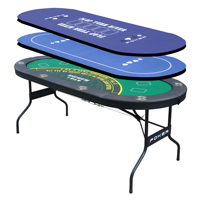 Table de poker à 8 joueurs avec 2 tapis de jeu interchangeables Table de casino pliable Texas Hold Em et Blackjack avec rails rembourrés