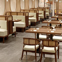 Canapé de restaurant à thème, style Asie du Sud-Est, pour hôtel, café, restaurant occidental, combinaison table et chaise en bois massif et rotin, vintage