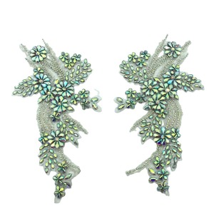 <span class=keywords><strong>Patch</strong></span> d'appliques de vêtements de bricolage de strass perlés faits à la main, applique perlée pour la décoration de robe de mariée Applique de fleur par paire - Product Image 6