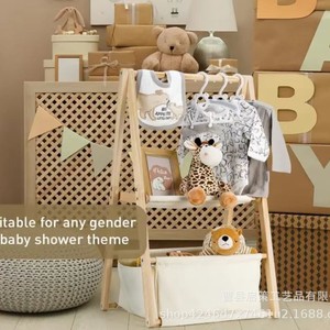 Wooden Baby <b>Clothes</b> <b>Rack</b> With Storage Basket For 0-12 Months Infant Clothing Organization Double Layer Design - Product Image 2