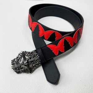 <span class=keywords><strong>Cintura</strong></span> Vintage in Lega con Patch in Pelle e Farfalla <span class=keywords><strong>Rossa</strong></span>, Unisex, 3.7cm X 108cm, Stile Roller Funk Lip Cross America Celebrity - Product Image 5