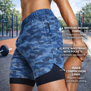 Oem Custom Men's Boxing Running Gym Shorts Compression Quick Dry Waterproof Breathable 100% Polyester Double <b>Layer</b> - Product Image 1