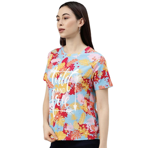 Camiseta de manga corta con cuello redondo para mujer de la mejor calidad, nuevo diseño, gráficos personalizados impresos de talla grande, informal, directo de fábrica de Bangladesh - Product Image 3