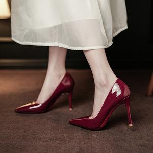 9000F-158 Pointed Toe Stiletto <b>Heel</b> Pumps Rhinestones Solid <b>Red</b> Sole Satin Lining Formal High Shoes for Wedding Office Wear - Product Image 3