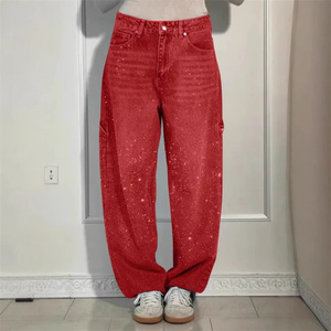 Nuovi <span class=keywords><strong>Jeans</strong></span> da <span class=keywords><strong>Donna</strong></span> a Vita Alta Traspiranti con Motivo a Diamante, Pantaloni Casual con Stampa a Stelle, Stile Semplice, Lavaggio Chiaro, Tessuto in Denim Lavorato a Maglia - Product Image 4