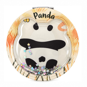 Miroir compact Panda géant mignon à paillettes liquides 3D, tête de panda, étoiles flottantes, double face, verre HD, maquillage de poche - Product Image 1