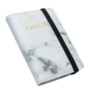 Porte-passeport de voyage en cuir Vegan, portefeuille de voyage, étui de protection RFID, cartes de crédit, cartes d'embarquement, en marbre