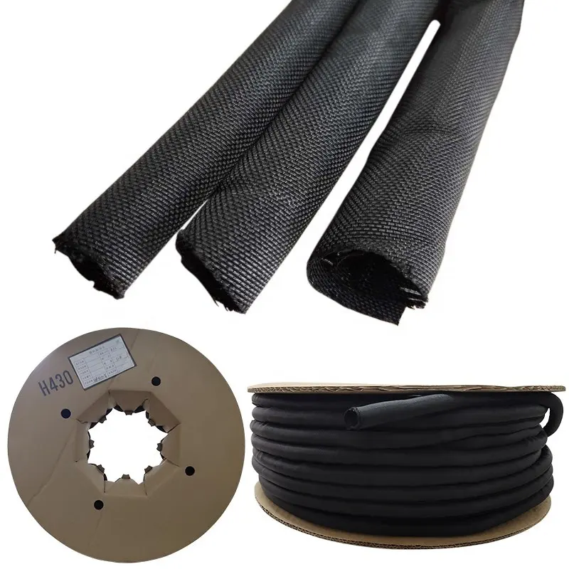 SDPSI Black Cable Sleeve Selbst schließende PET-geflochtene erweiterbare Auto Line Management-Überlappung Flexible Loom Split Tube Wire Wrap