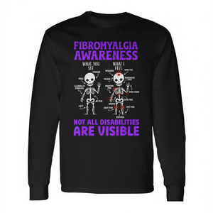 T-shirt à manches longues pour la sensibilisation à la fibromyalgie, design « Non toutes les handicapades sont visibles », motif « Guerrier Fibro » - Product Image 2