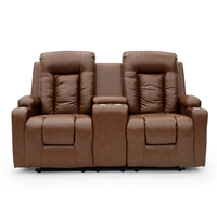 Geeksofa Ensemble de canapés inclinables classiques Manual Leather Fabric Love Seater Console Cup Holder Extensible Massage Wood for Living Room