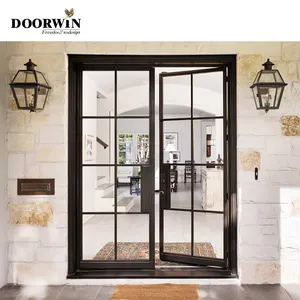 Doorwin Delaware Aluminum Soundproof Double Glass Exterior French Aluminum Frame Glass Swing Door