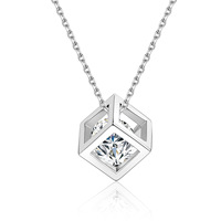 Collier Rubik's Cube en Moissanite 1 Carat, Argent Sterling 925, Plaqué Rhodium/Or, Design de Niche, Haute Couture, Mignon
