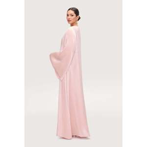 Liana Ouvert Abaya avec Manches Évasées Modeste Soirée Rose Perle Robe - Product Image 2