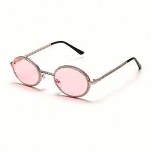 Lunettes de soleil rondes en diamant de style punk avec logo personnalisé, petites lunettes de soleil ovales en strass pour femmes - Product Image 5