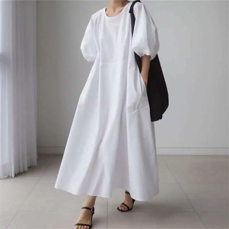 Robe ample et longue à col rond pour femme, manches longues et longues, style université, 2020, vente en gros