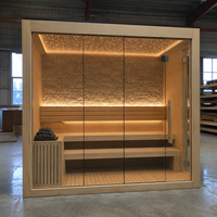 Salles de sauna de qualité pour 4 personnes, en bois de pruche, avec poêle finlandaise traditionnelle, chauffage à pierres, module de relaxation intérieur à vapeur sèche