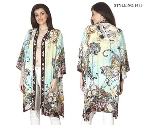 Fashionable Kimono Style <b>Cardigan</b> Foil Print Unique Blend of Traditional and Modern <b>Summer</b> Wear Trendy Dress - Product Image 1