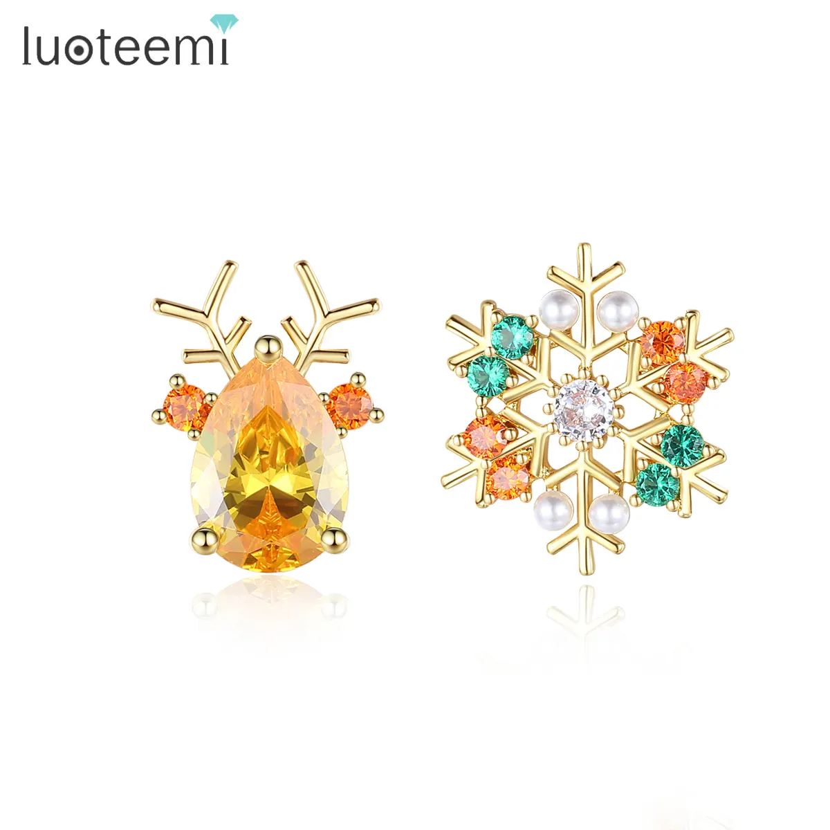 LUOTEEMI Trending Irregular Unique Popular Stud Different Pair Hot Selling Charm Cute Christmas Earrings